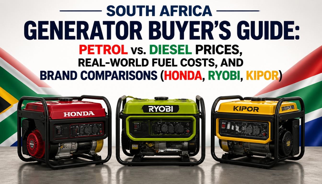 South Africa Generator Buyer’s Guide: Petrol vs. Diesel Prices, Real-World Fuel Costs, and Brand Comparisons (Honda, Ryobi, Kipor)