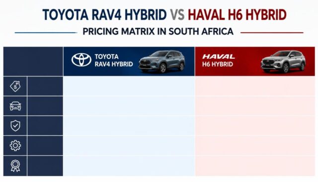 Toyota RAV4 Hybrid vs Haval H6 Hybrid Pricing Matrix in South Africa Toyota RAV4 Hybrid vs Haval H6 Hybrid Pricing Matrix in South Africa